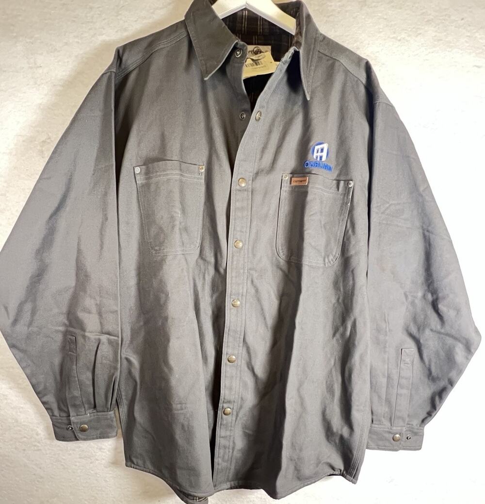 Carhartt S296 Men's L Flannel Lined Canvas Shirt Jacket Heavy Snap Logo READ
